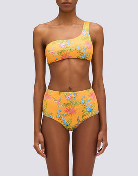 SWEET PARROT PRINT ONE-SHOULDER BIKINI TOP