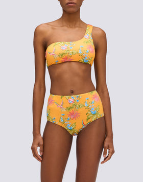 SWEET PARROT PRINT ONE-SHOULDER BIKINI TOP