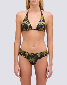 HAUT DE BIKINI TRIANGLE AMÉRICAIN AVEC POMPONS ET MOTIF BOTANIQUE