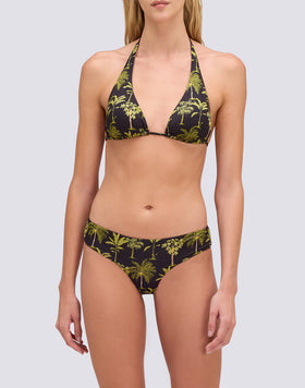 HAUT DE BIKINI TRIANGLE AMÉRICAIN AVEC POMPONS ET MOTIF BOTANIQUE