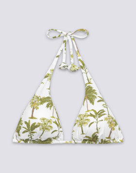 TOP DE BIKINI TRIANGULAR AMERICANO CON BORLAS Y ESTAMPADO BOTÁNICO