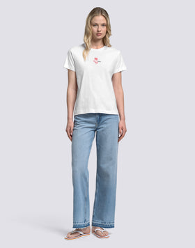 WOMEN'S T-SHIRT WITH EMBROIDERED AND PRINTED HIBISCUS