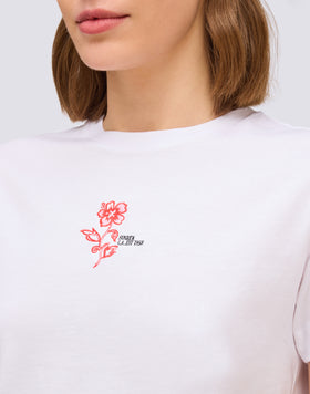 T-SHIRT DONNA CON IBISCO RICAMATO E STAMPATO