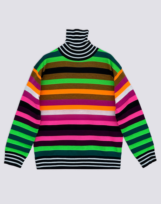 MAGLIONE DONNA A COLLO ALTO MULTICOLOR RIGATO