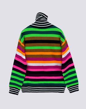 JERSEY DE MUJER CON CUELLO ALTO A RAYAS MULTICOLORES