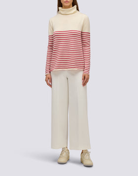 JERSEY DE MUJER CON CUELLO ALTO Y DETALLES DE RAYAS