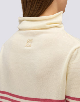 JERSEY DE MUJER CON CUELLO ALTO Y DETALLES DE RAYAS