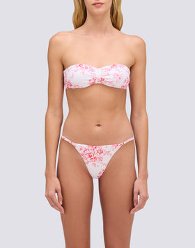 KERR - SLIP DE BIKINI À COUPE ÉCLAIRÉE AVEC LACETS RÉGLABLES MOTIF ROSE DE JOIE