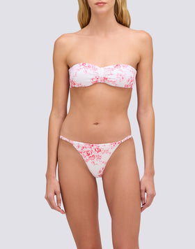KERR - SLIP DE BIKINI À COUPE ÉCLAIRÉE AVEC LACETS RÉGLABLES MOTIF ROSE DE JOIE