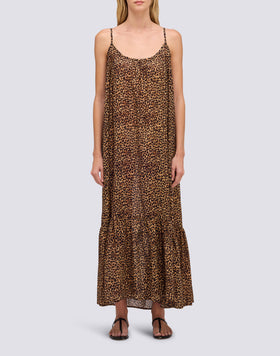 ROBE LONGUE POUR FEMME EN VOILE DE COTON ANIMALIER