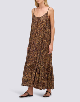 ROBE LONGUE POUR FEMME EN VOILE DE COTON ANIMALIER