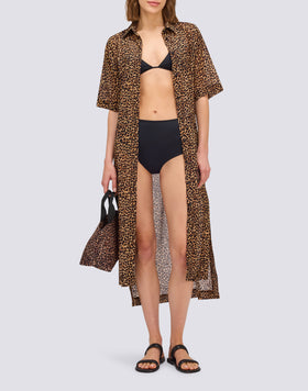 VESTIDO CAMISA DE MUJER CON ESTAMPADO ANIMALIER Y CINTURÓN DESMONTABLE