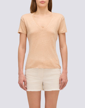 HALF-SLEEVED LINEN T-SHIRT