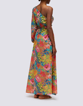 VESTIDO DE UN SOLO HOMBRO CON CORTE EN LA CADERA Y ESTAMPADO WILD GARDEN