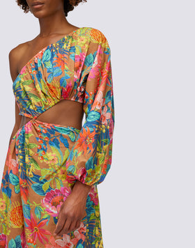 VESTIDO DE UN SOLO HOMBRO CON CORTE EN LA CADERA Y ESTAMPADO WILD GARDEN