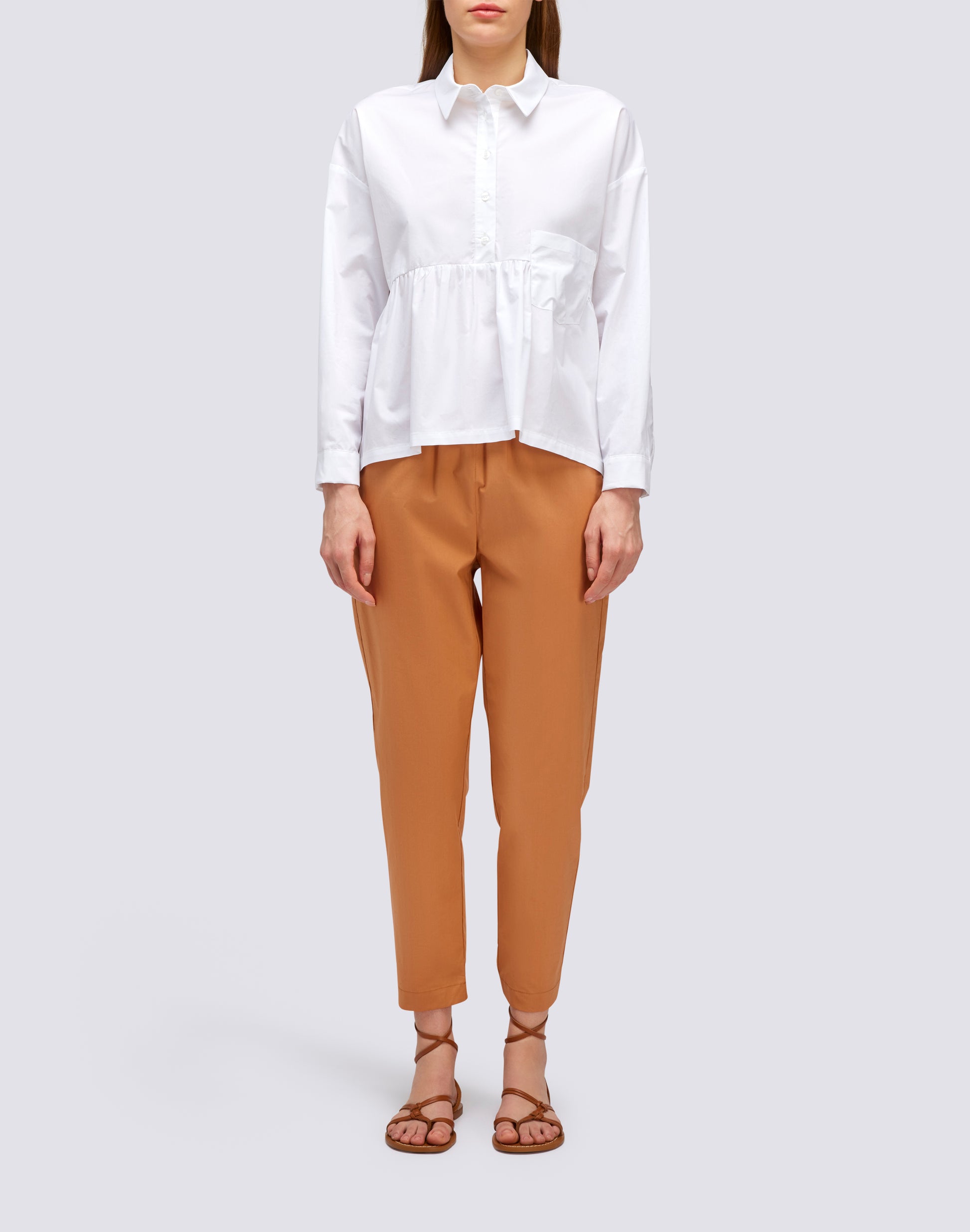 Sundek POPLIN SHIRT WITH RUFFLED CUTTING w613shpi200-00600 – SUNDEK