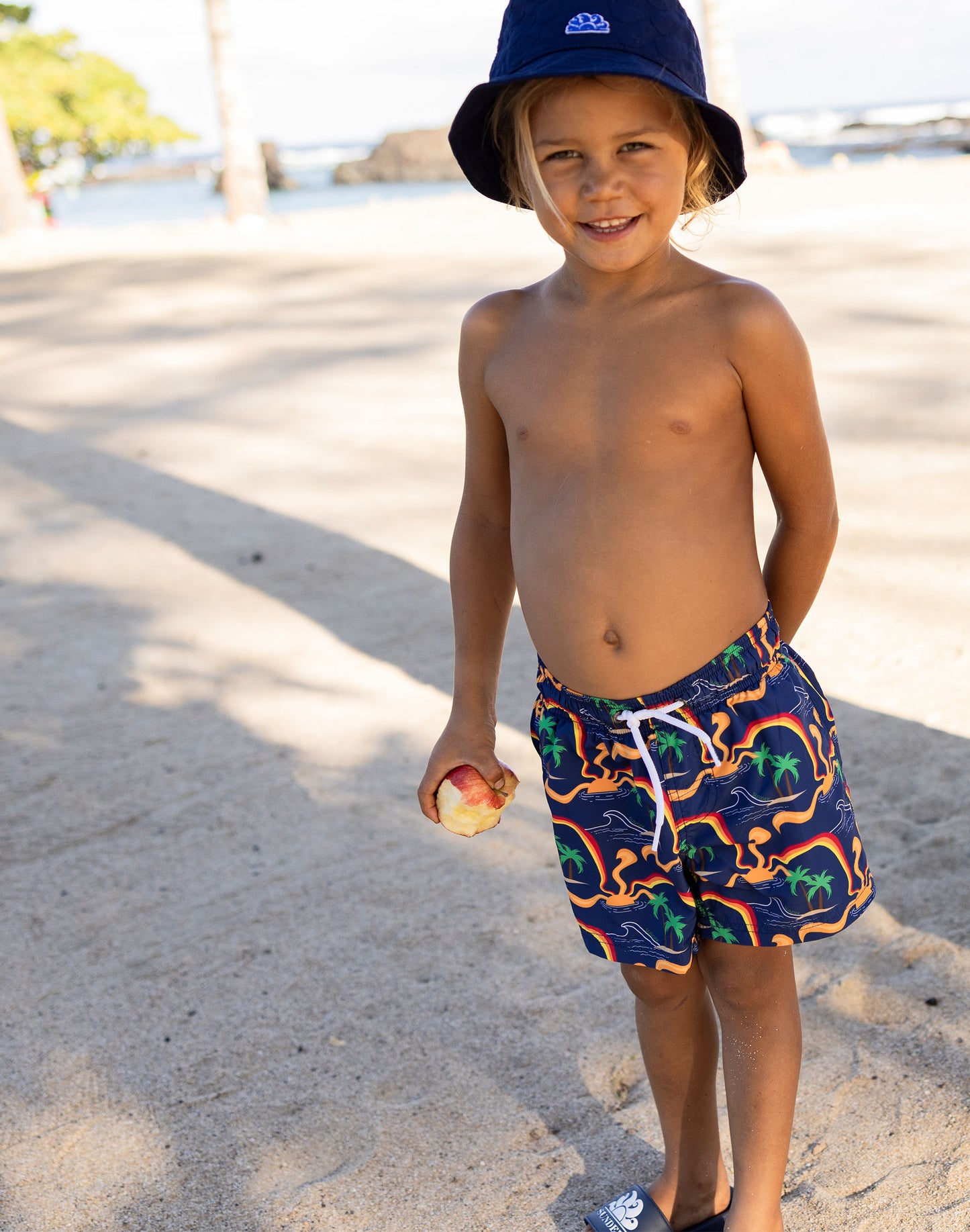 MAILLOT DE BAIN COURT À TAILLE ÉLASTIQUE IMPRIMÉ SOLEIL