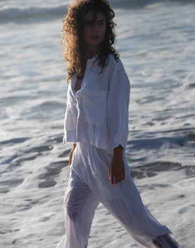 CAMISA CORTA DE LINO CON MAXI BOLSILLO