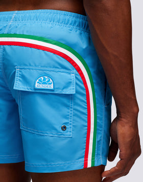SHORT SWIM SHORTS WITH AN ELASTICATED WAISTBAND ICONIC TAFFETA ITALIAN FLAG
