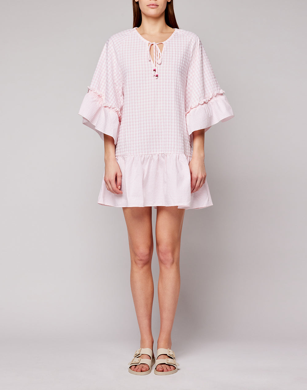 VICHY COTTON SHIRT WITH RUFFLED SLEEVES