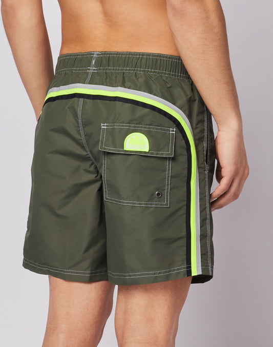 ICONIC TAFFETA STRETCH WAIST MID-LENGTH SWIM TRUNKS