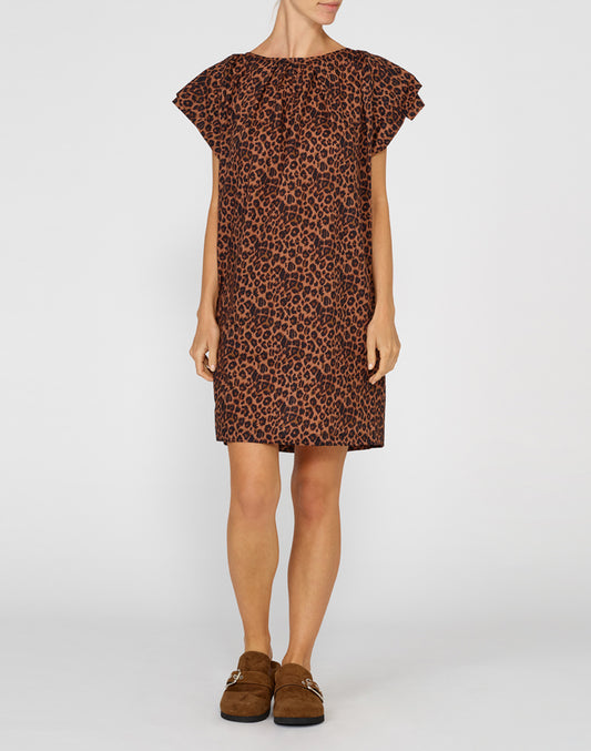 DRESS IN MUSLIN COTTON WITH LEOPARD PRINT